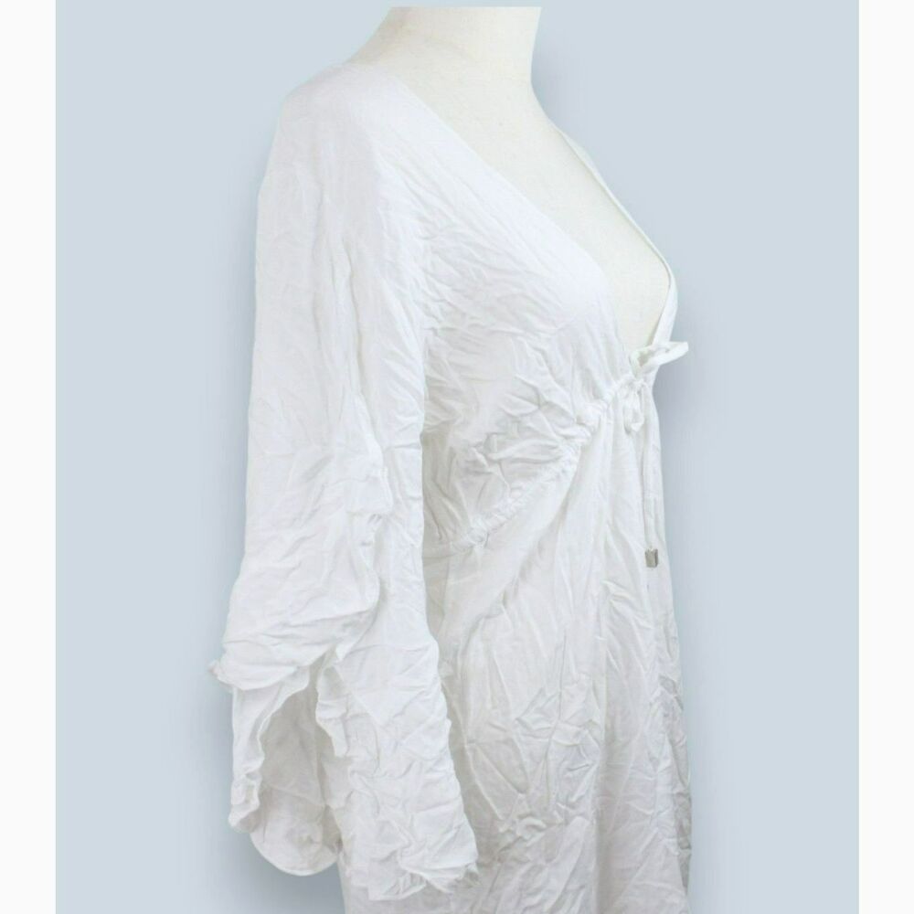 Elan NWT White Crinkle Beach Cover Up Tunic Dress Boho Resort Swim Cover Size S - Picture 3 of 8